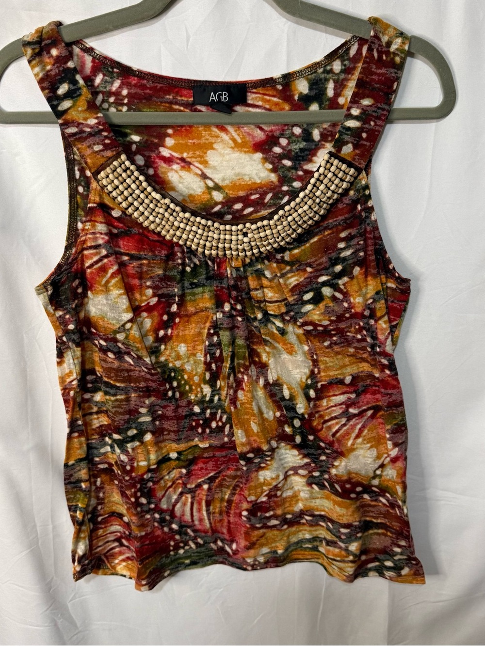 AGB Women's Butterfly print Multicolor Beaded Scoop Neck Tank